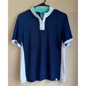 GG Blue Women's Quarter Zip Snap Golf Polo Shirt Size L Colorblock Stretch Sport